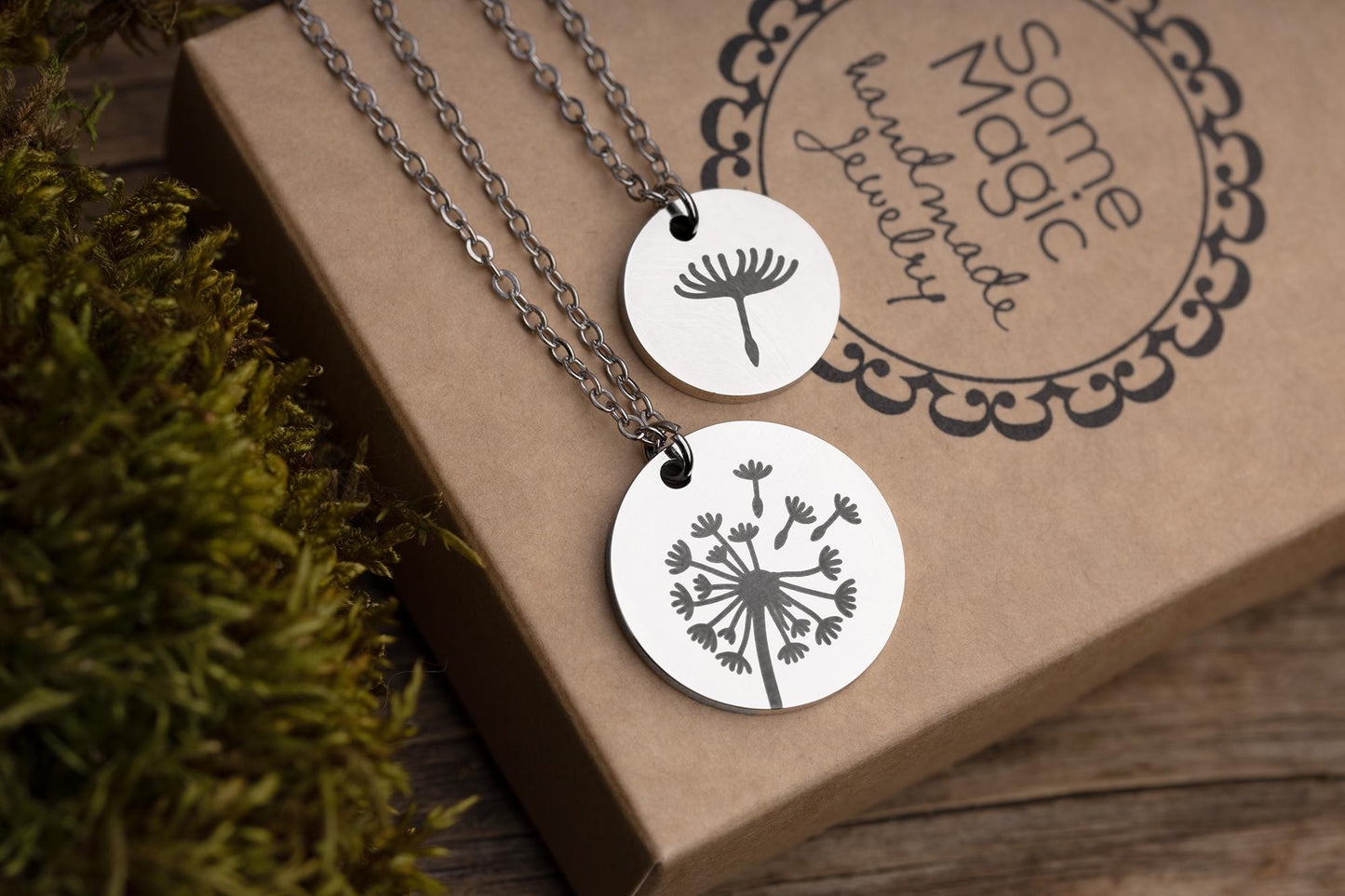 Mother Daughter Necklace Set - Dandelion & Seed Charms on Gift Card - The Love Between Mother and Daughter is Forever, Birthday Gift, C.101