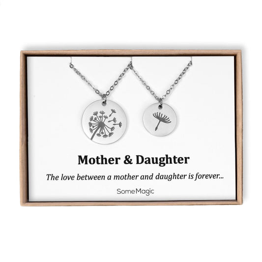 Dandelion and Seed Mother Daughter Necklace Set on Gift Card - The Love Between Mother and Daughter is Forever, Daughter Birthday Gift C.101
