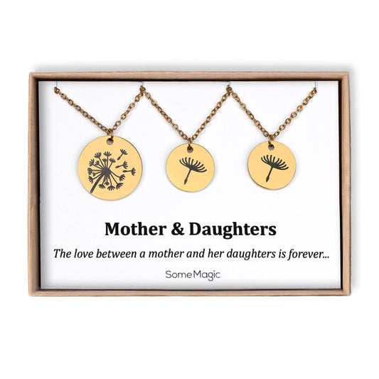 Mother Daughters Dandelion Necklace Set on Gift Card - The Love Between Mother and her Daughters is Forever, Twins Birthday Gift, C.102