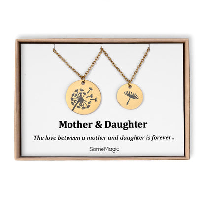 Dandelion and Seed Mother Daughter Necklace Set on Gift Card - The Love Between Mother and Daughter is Forever, Daughter Birthday Gift C.101
