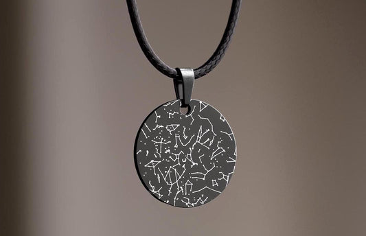 Personalized Star Map Necklace with Cord for Men - Custom Birthday Gift for Him - Boyfriend or Husband Anniversary Special Date Gift, RP.2