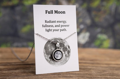 Choose Your Moon Phase Necklace with Optional Custom Engraving on Back Side and Adjustable Chain, Silver Steel Jewelry Birthday Gift For Her