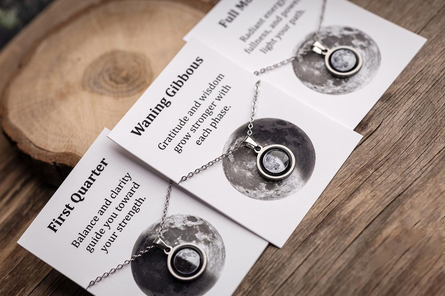 Full Moon Necklace for Her - Custom Pendant with Any Lunar Phase, Engraving and Adjustable Chain, Birthday Silver Jewelry Gift for Women