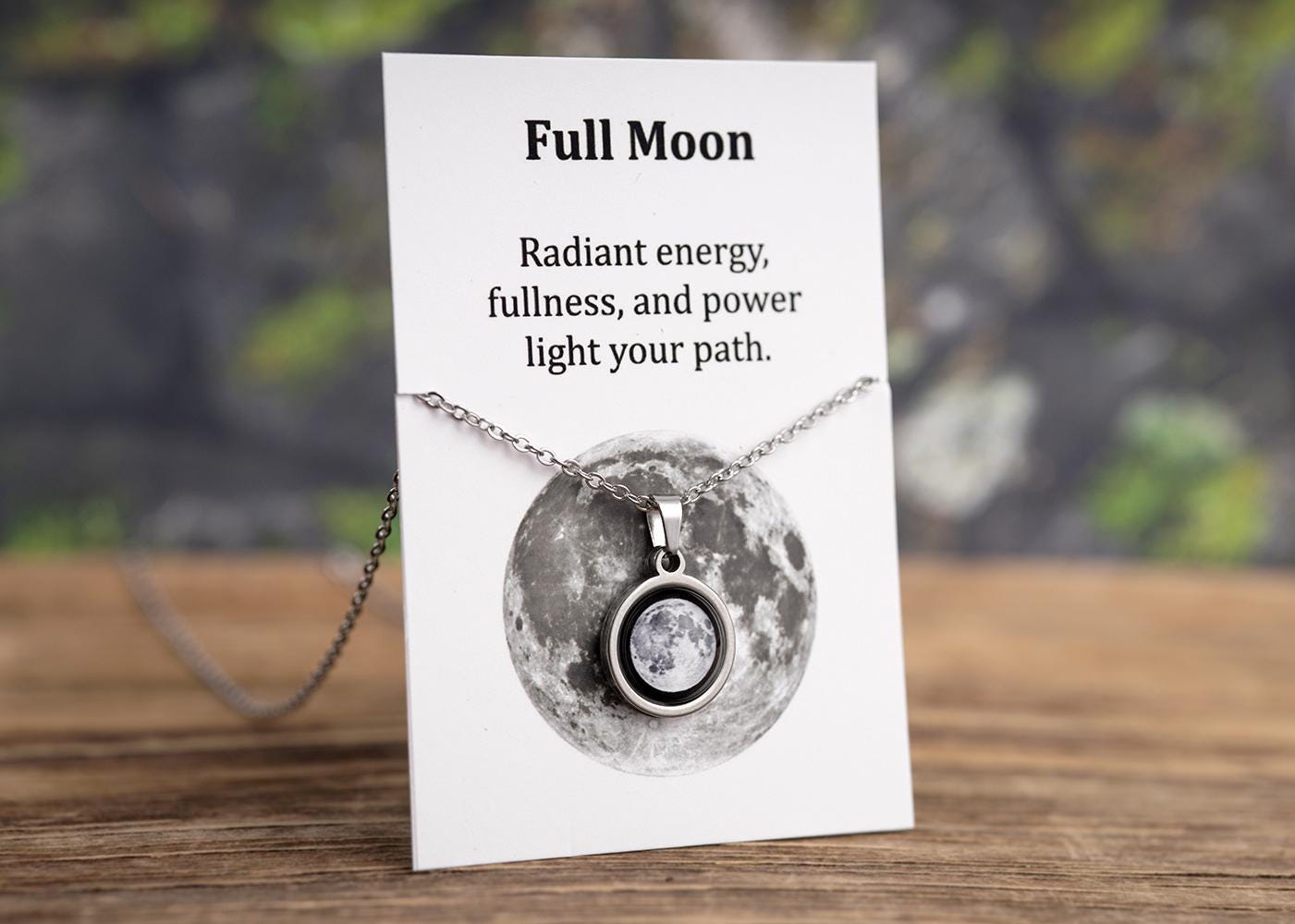 Last Quarter or Any Moon Phase Necklace with Gift Box & Card Ready to Give Personalized Lunar Pendant with Engraving and Adjustable Chain