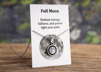 Last Quarter or Any Moon Phase Necklace with Gift Box & Card Ready to Give Personalized Lunar Pendant with Engraving and Adjustable Chain