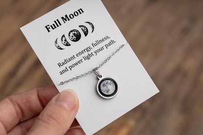 Waxing Crescent or Any Moon Phase Necklace - Personalized Pendant with Optional Back Engraving and Adjustable Chain - Birthday Gift