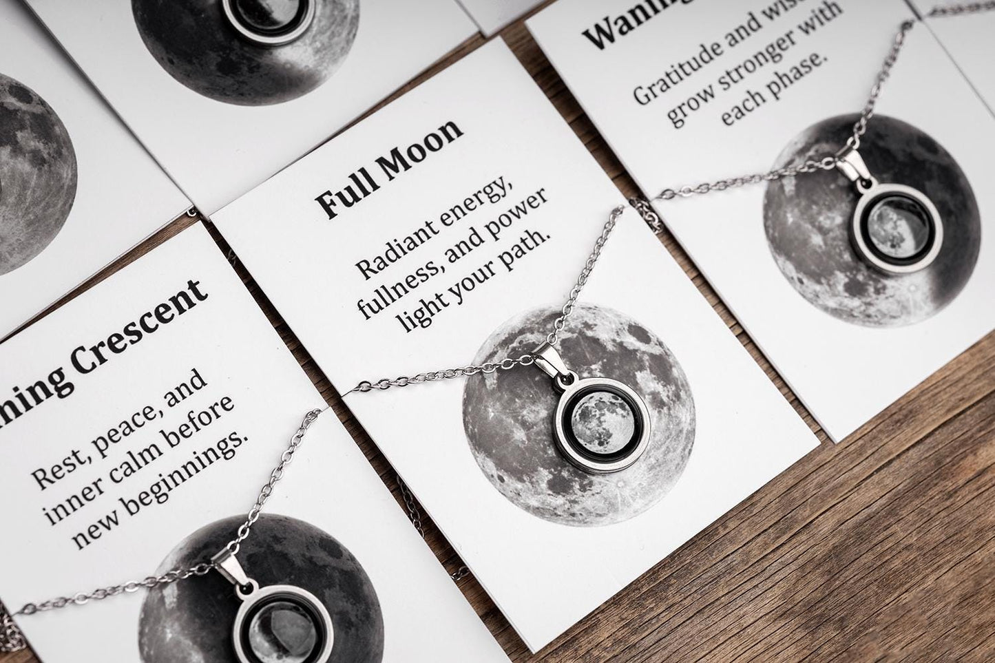 Waning Gibbous or Any Moon Phase Necklace - Personalized Lunar Pendant with Custom Engraving and Adjustable Chain - Birthday Gift for Her