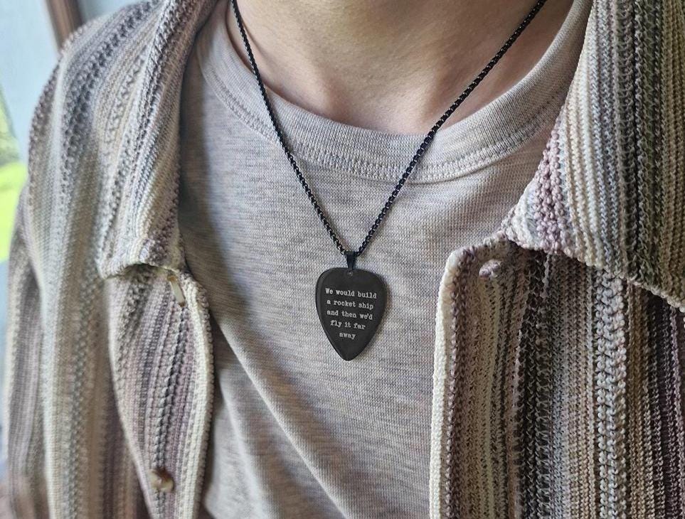 Custom Engraved Guitar Pick Necklace for Boyfriend or Girlfriend, Personalized Song Lyrics Gift for Musician or Music Lover Gift, KP.2/C.2