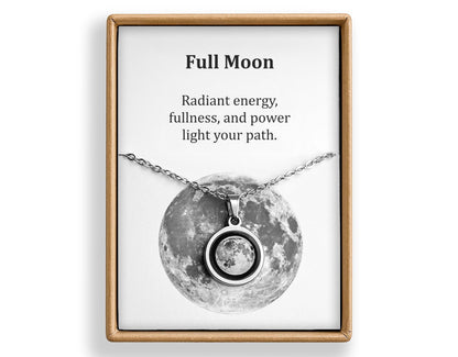 Any Moon Phase Necklace - Personalized Lunar Pendant with Custom Back Engraving and Adjustable Chain - Celestial Birthday Gift for Her