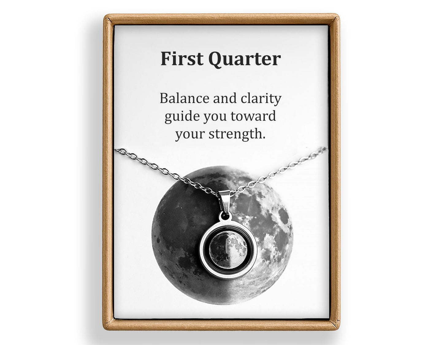 First Quarter or Any Moon Phase Necklace - Personalized Lunar Pendant with Custom Engraving and Adjustable Chain - Birthday Gift for Her