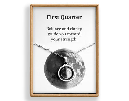 First Quarter or Any Moon Phase Necklace - Personalized Lunar Pendant with Custom Engraving and Adjustable Chain - Birthday Gift for Her