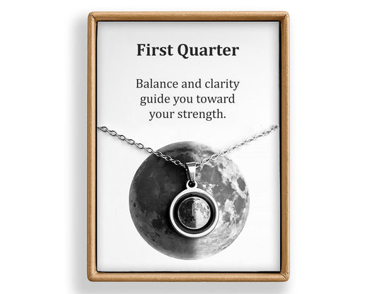 First Quarter or Any Moon Phase Necklace - Personalized Lunar Pendant with Custom Engraving and Adjustable Chain - Birthday Gift for Her