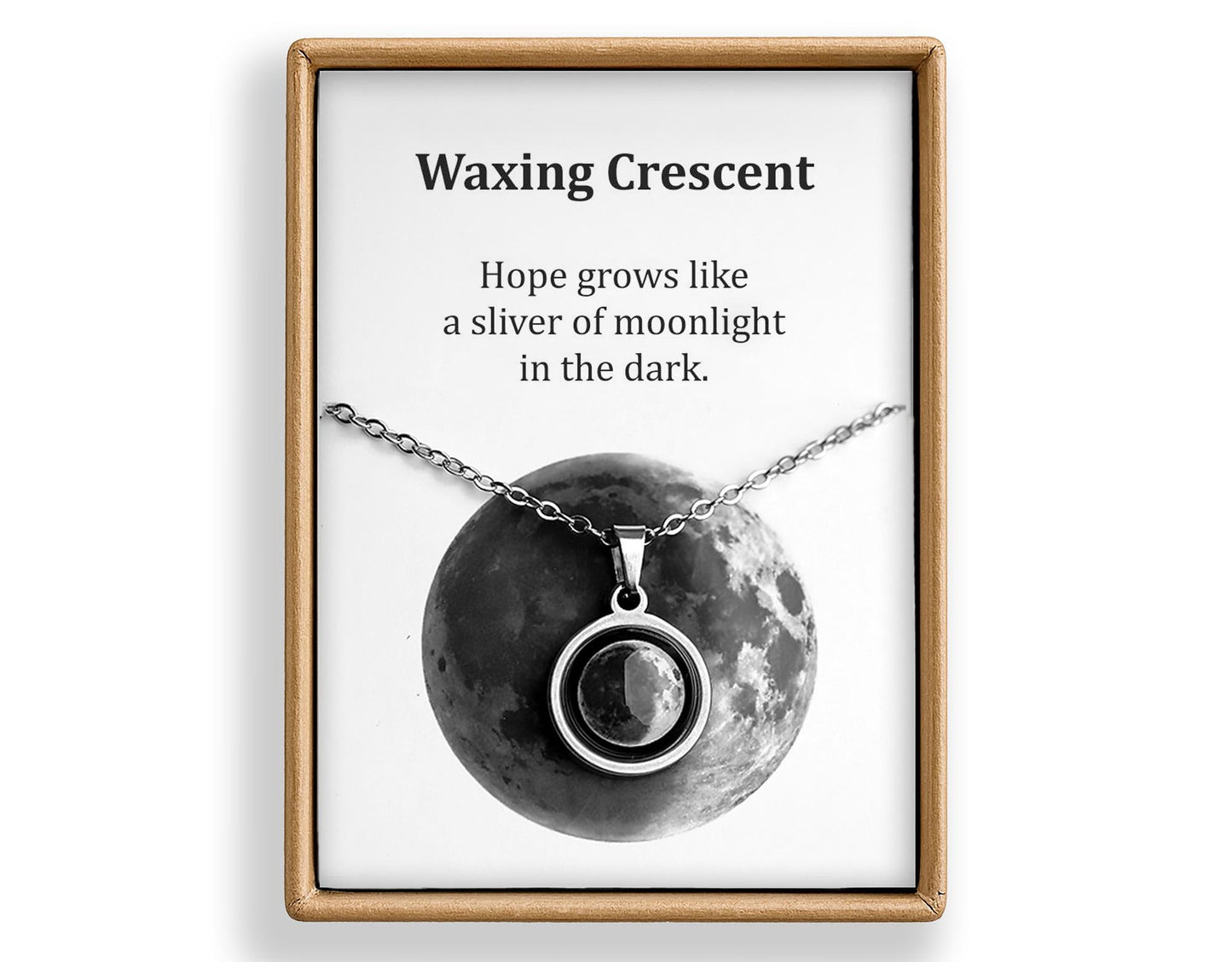 Waxing Crescent or Any Moon Phase Necklace - Personalized Lunar Pendant with Custom Engraving and Adjustable Chain - Birthday Gift for Her