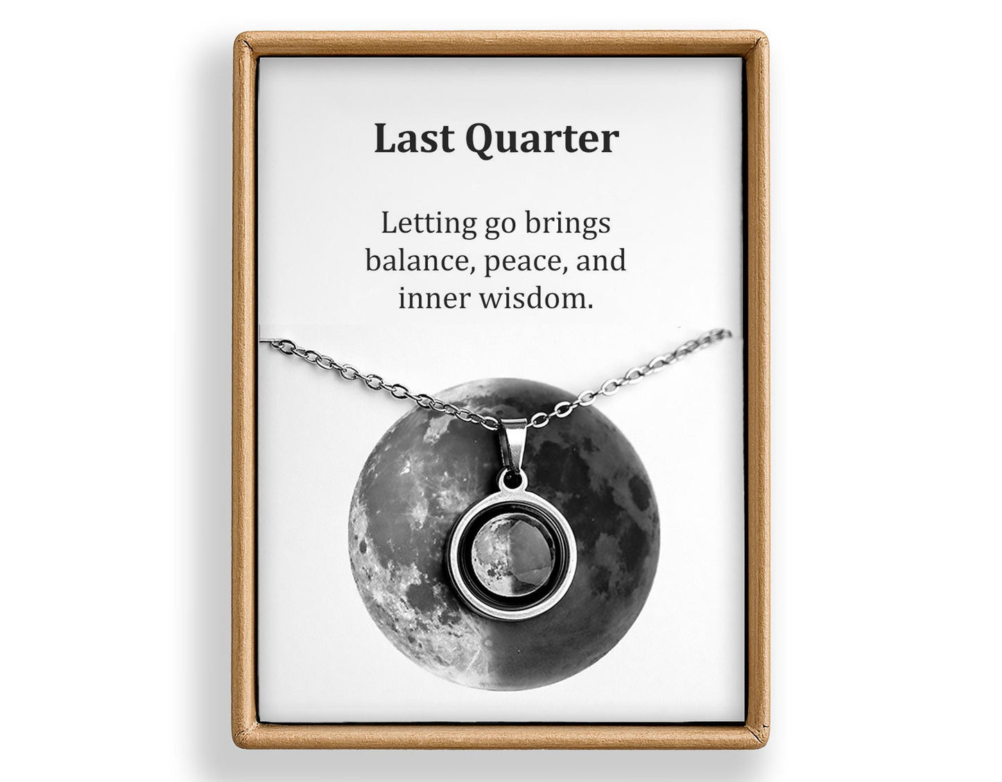 Last Quarter or Any Moon Phase Necklace - Personalized Lunar Pendant with Custom Engraving and Adjustable Chain - Birthday Gift for Her