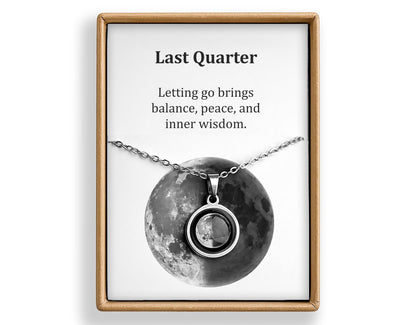 Last Quarter or Any Moon Phase Necklace - Personalized Lunar Pendant with Custom Engraving and Adjustable Chain - Birthday Gift for Her