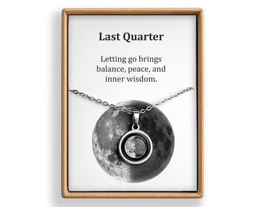Last Quarter or Any Moon Phase Necklace - Personalized Lunar Pendant with Custom Engraving and Adjustable Chain - Birthday Gift for Her