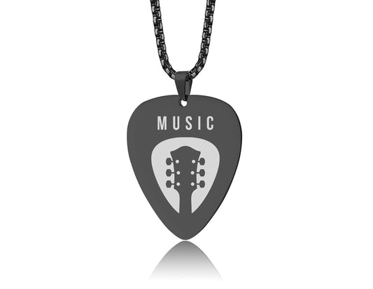 Engraved Custom Logo Guitar Pick Necklace - Personalized Gift for Guitarist, Bandmate, Musician or Music Lover - Music Jewelry for Men, C.2