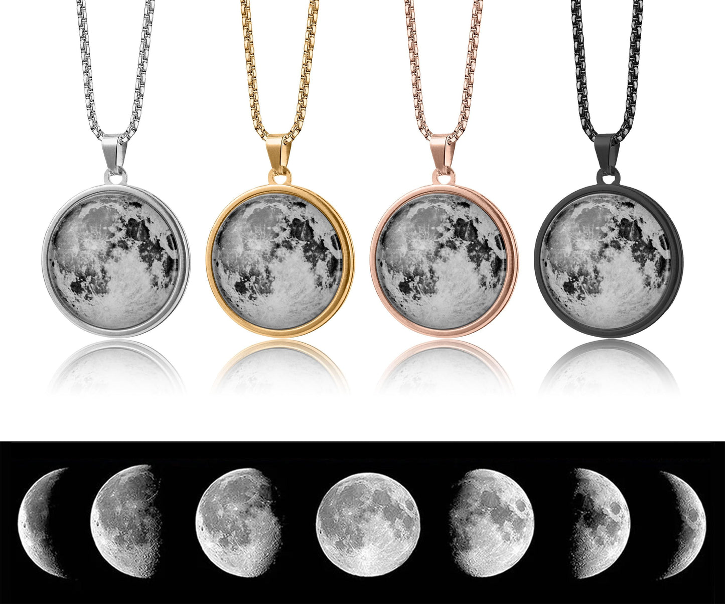 Moon Necklace for Men with Custom Lunar Phase from Your Special Date, Personalized Jewelry - Birthday or Anniversary Gift for Him, RP.1