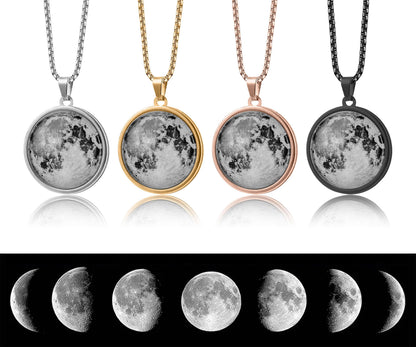 Moon Necklace for Men with Custom Lunar Phase from Your Special Date, Personalized Jewelry - Birthday or Anniversary Gift for Him, RP.1