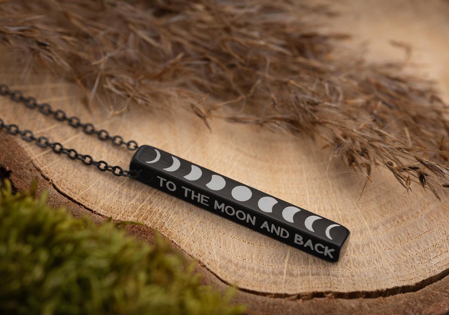 Moon Phase Necklace, Celestial Gift for Girlfriend or Wife, Night Sky Jewelry, Layering Lunar Vertical Bar Charm, Birthday Present, KP.2