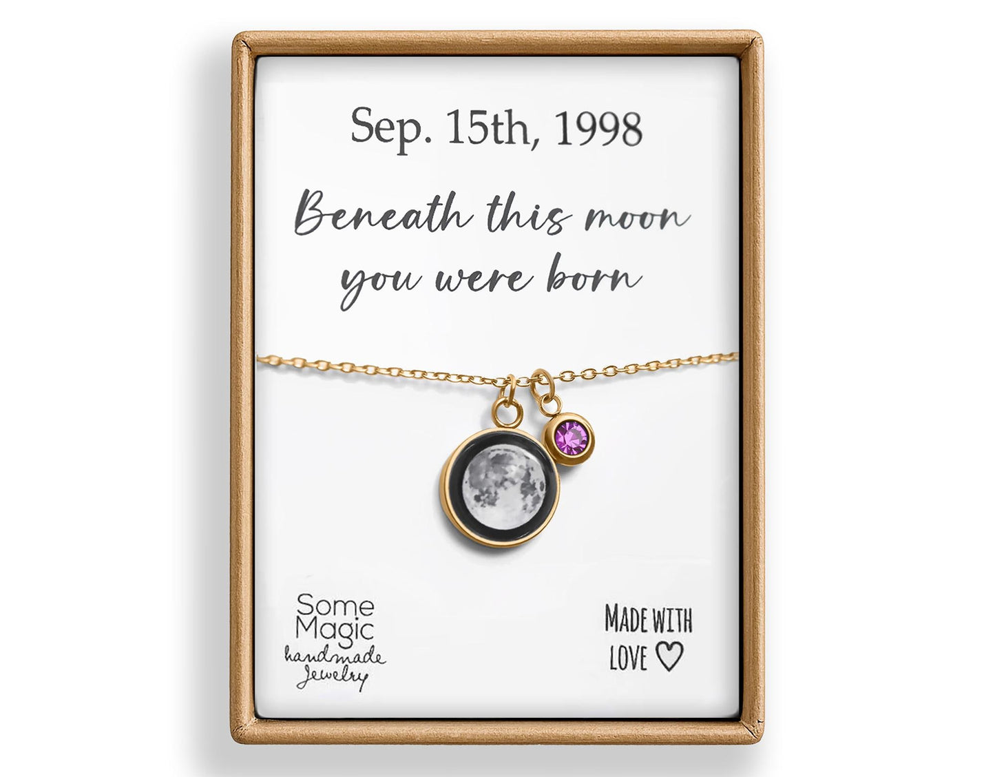 Custom Moon Phase Necklace with Birthstone and Engraving Initial and Date, Personalized Women Jewelry, Celestial Birthday Gift for Her, KP.8