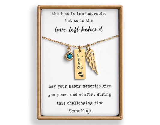 Baby Loss Memorial Necklace in Gold - Angel Wing Jewelry, Sympathy Gift for Miscarriage, Stillborn, or Child Loss, Remembrance Jewelry, KP.5
