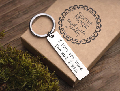 I Love You More Keychain for Boyfriend or Girlfriend, Playful Gift for Him or Her, Anniversary Gift for Men, Personalized Birthday Gift, C.2
