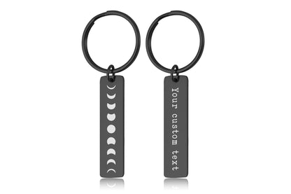 Custom Celestial Keychain with Phases of the Moon, Full Moon Cycle Keyring, Anniversary or Birthday Gift for Girlfriend or Boyfriend, C.2