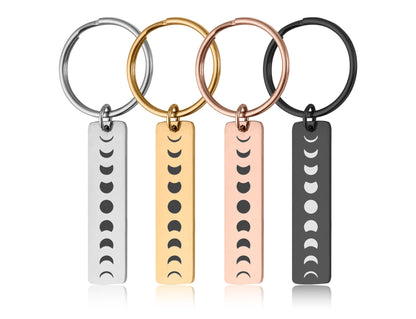 Custom Celestial Keychain with Phases of the Moon, Full Moon Cycle Keyring, Anniversary or Birthday Gift for Girlfriend or Boyfriend, C.2