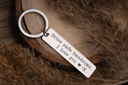 Drive Safe Handsome Keychain with Initial for Boyfriend or Husband, Gift for Passing Driving Test, Keyring for New Driver, Gift for Him, C.2