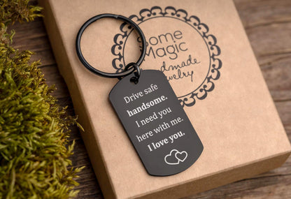 Drive Safe Handsome Keychain for Boyfriend or Husband, Keyring for New Driver, Gift for Passing Driving Test, Birthday Gift for Him, C.2