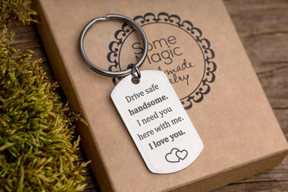 Drive Safe Handsome Keychain for Car Lover, Keyring for New Driver, Passing Driving Test, Birthday Gift for Him, Romantic Gift for Men, C.2