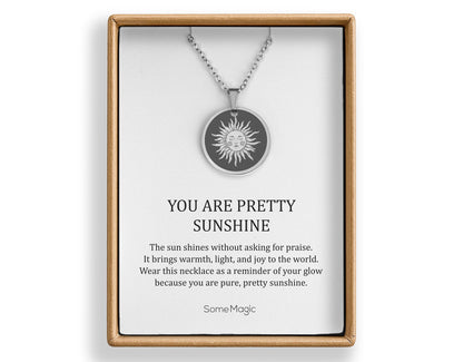 You Are Pretty Sunshine, Boho Sun Necklace, Gift for Daughter from Mom or Dad, Ready to Gift Inspiring Motivating Birthday Jewelry for Girl