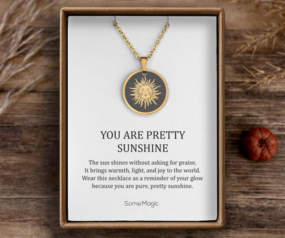You Are Pretty Sunshine, Boho Sun Necklace, Gift for Daughter from Mom or Dad, Ready to Gift Inspiring Motivating Birthday Jewelry for Girl