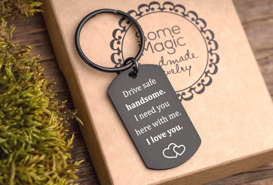 Romantic Gift for Men, Drive Safe Handsome Keychain for New Driver, Passing Driving Test Keyring Gift,  Birthday Gift for Him, Dog Tag, C.2