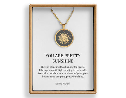 You Are Pretty Sunshine, Boho Sun Necklace, Gift for Daughter from Mom or Dad, Ready to Gift Inspiring Motivating Birthday Jewelry for Girl