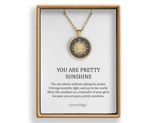 You Are Pretty Sunshine, Boho Sun Necklace, Gift for Daughter from Mom or Dad, Ready to Gift Inspiring Motivating Birthday Jewelry for Girl
