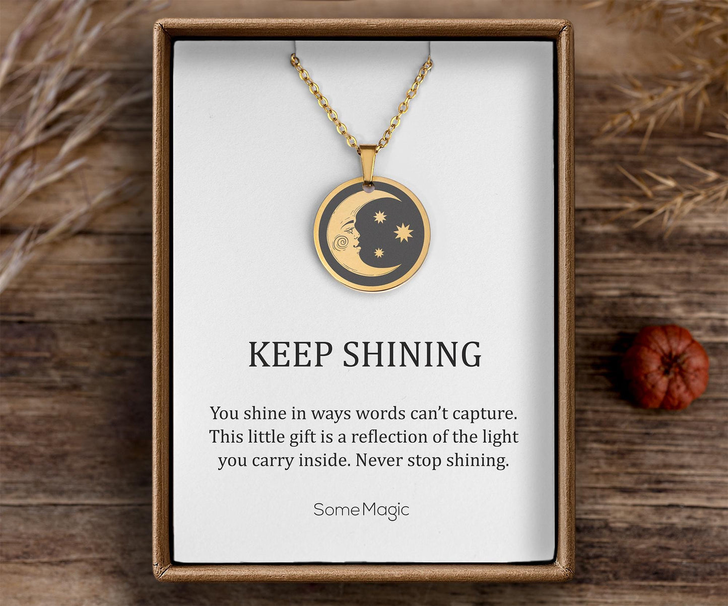 Crescent Moon Necklace for Daughter, Ready to Gift Inspiring and Motivating Birthday Jewelry Gift from Father, Mother, Parents, Keep Shining