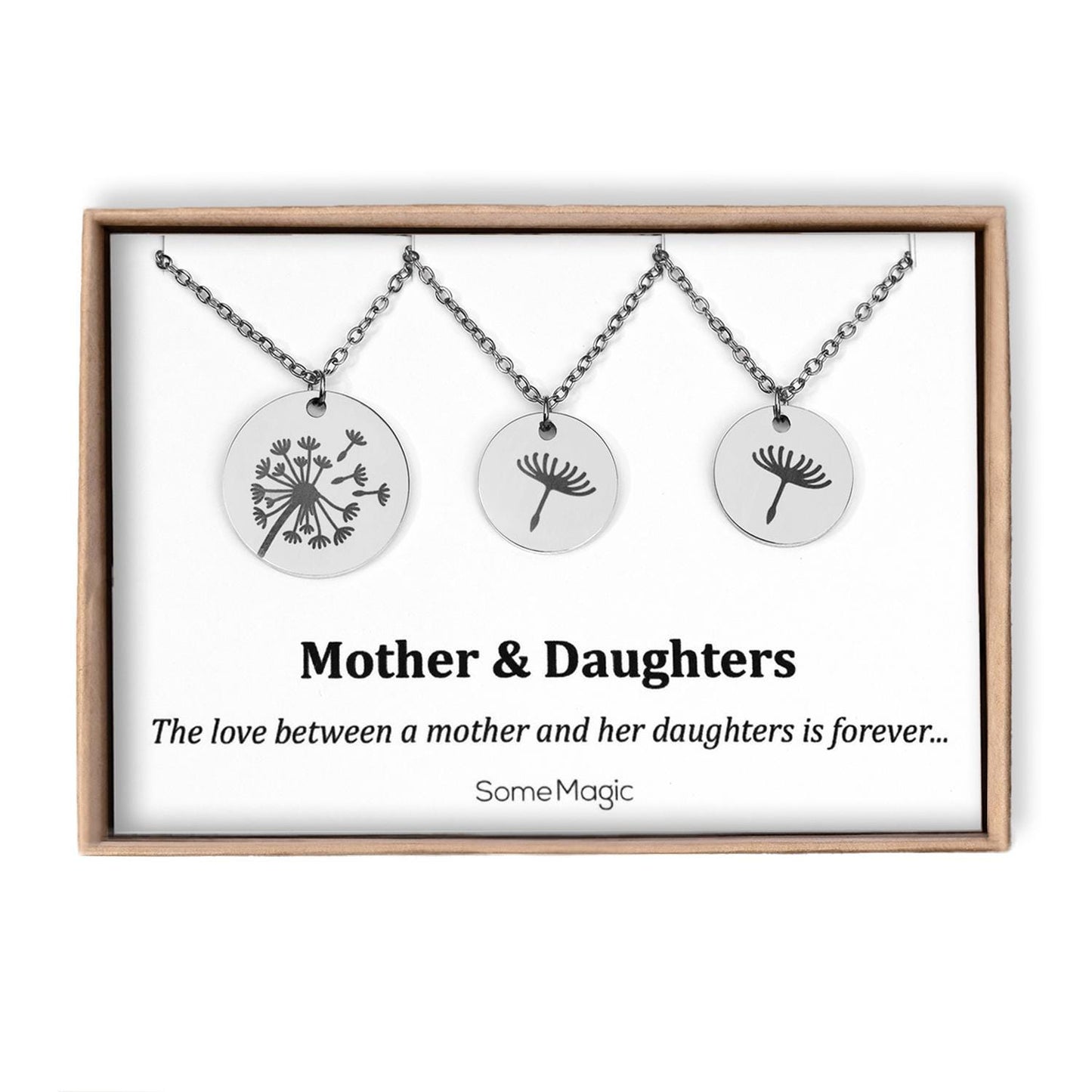 Mother Daughters Dandelion Necklace Set on Gift Card - The Love Between Mother and her Daughters is Forever, Twins Birthday Gift, C.102