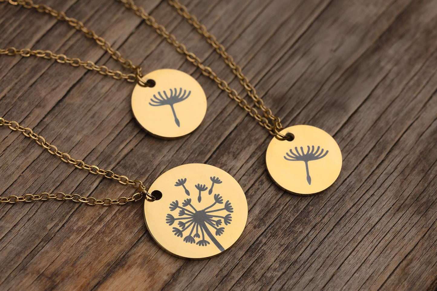 Mother and Two Daughters Dandelion Necklace Set on Gift Card - The Love Between Mother and her Daughters is Forever, Mom Sisters Gift, C.102