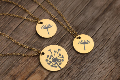 Mother and 2 Daughters Dandelion & Seed Necklace Set on Gift Card - The Love Between Mother and Daughters is Forever, Birthday Gift, C.102
