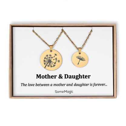 Set of 2 Dandelion Necklaces for Mother Daughter - The Love Between Mother and Daughter is Forever Gift Card - Daughter Birthday Gift, C.101