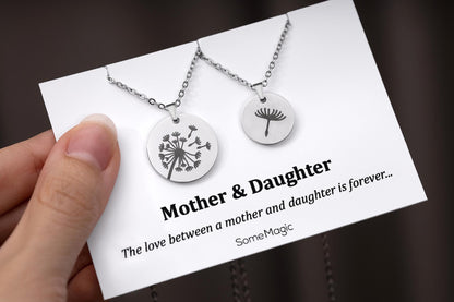 Set of 2 Dandelion Necklaces for Mother Daughter - The Love Between Mother and Daughter is Forever Gift Card - Daughter Birthday Gift, C.101