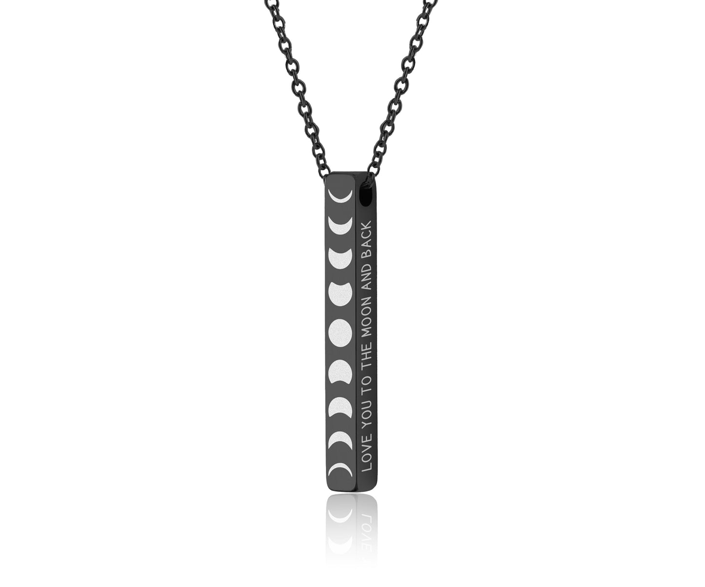 Moon Cycle Necklace with All Phases of the Moon, Moon Phase Charm for Jewelry Layering, Vertical 3D Bar Celestial Pendant, Gift for Her KP.2