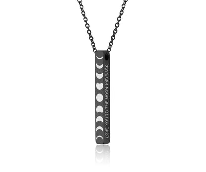Moon Cycle Necklace with All Phases of the Moon, Moon Phase Charm for Jewelry Layering, Vertical 3D Bar Celestial Pendant, Gift for Her KP.2