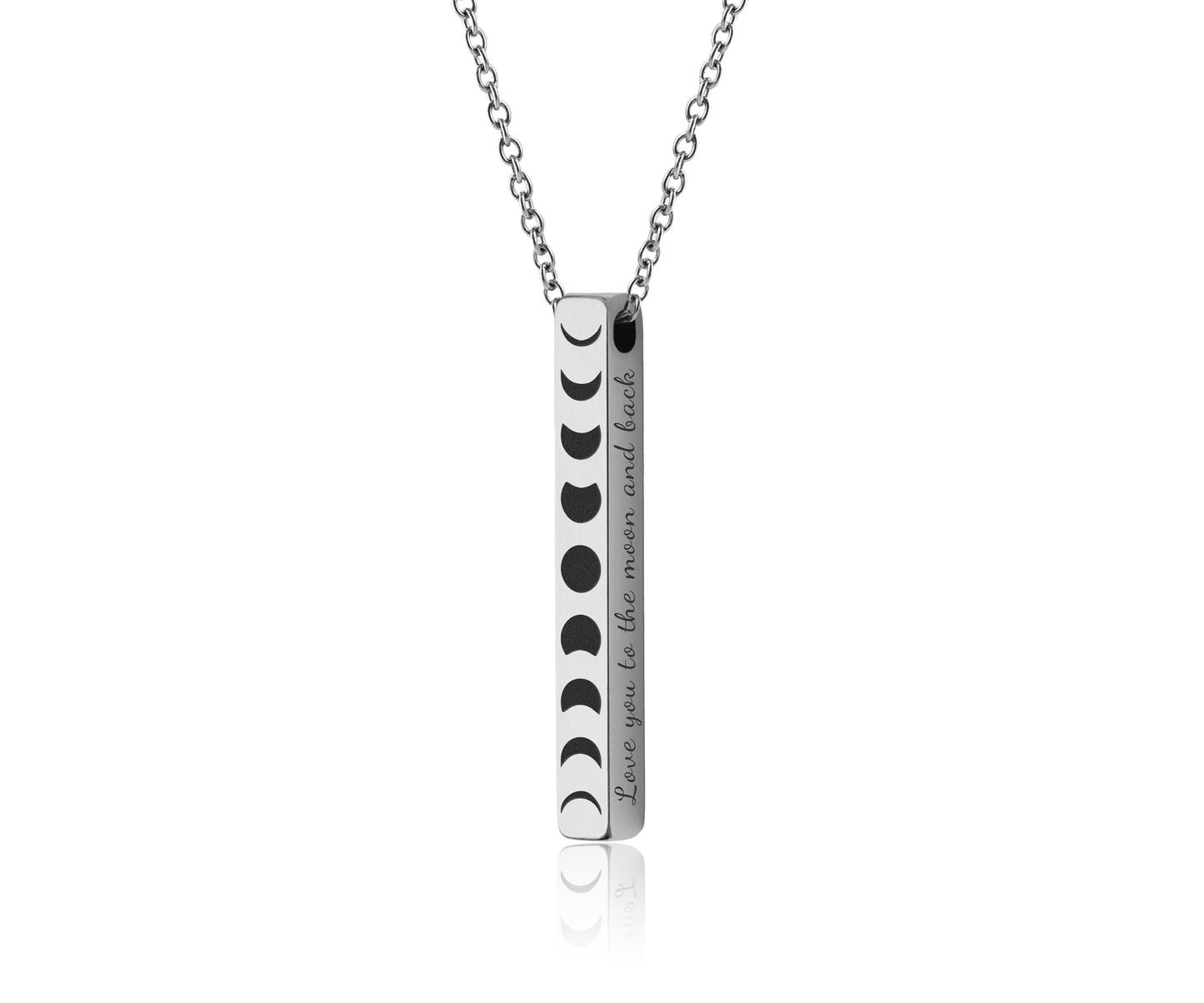 Full Moon Cycle Necklace with All Phases of the Moon in a Row, Moon Phase Charm for Jewelry Layering, Vertical 3D Bar Celestial Pendant KP.2