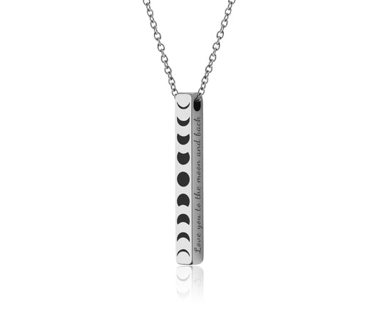 Full Moon Cycle Necklace with All Phases of the Moon in a Row, Moon Phase Charm for Jewelry Layering, Vertical 3D Bar Celestial Pendant KP.2