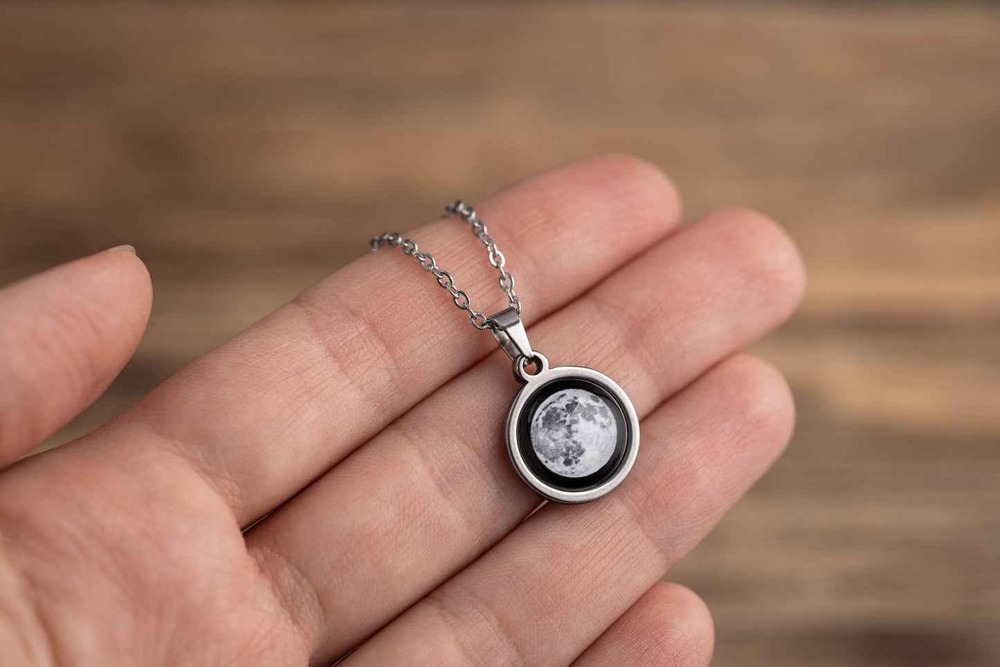New Moon or Any Moon Phase Necklace with Gift Box & Card Ready to Give Personalized Lunar Pendant with Engraving and Adjustable Chain