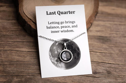 Last Quarter or Any Moon Phase Necklace with Gift Box & Card Ready to Give Personalized Lunar Pendant with Engraving and Adjustable Chain