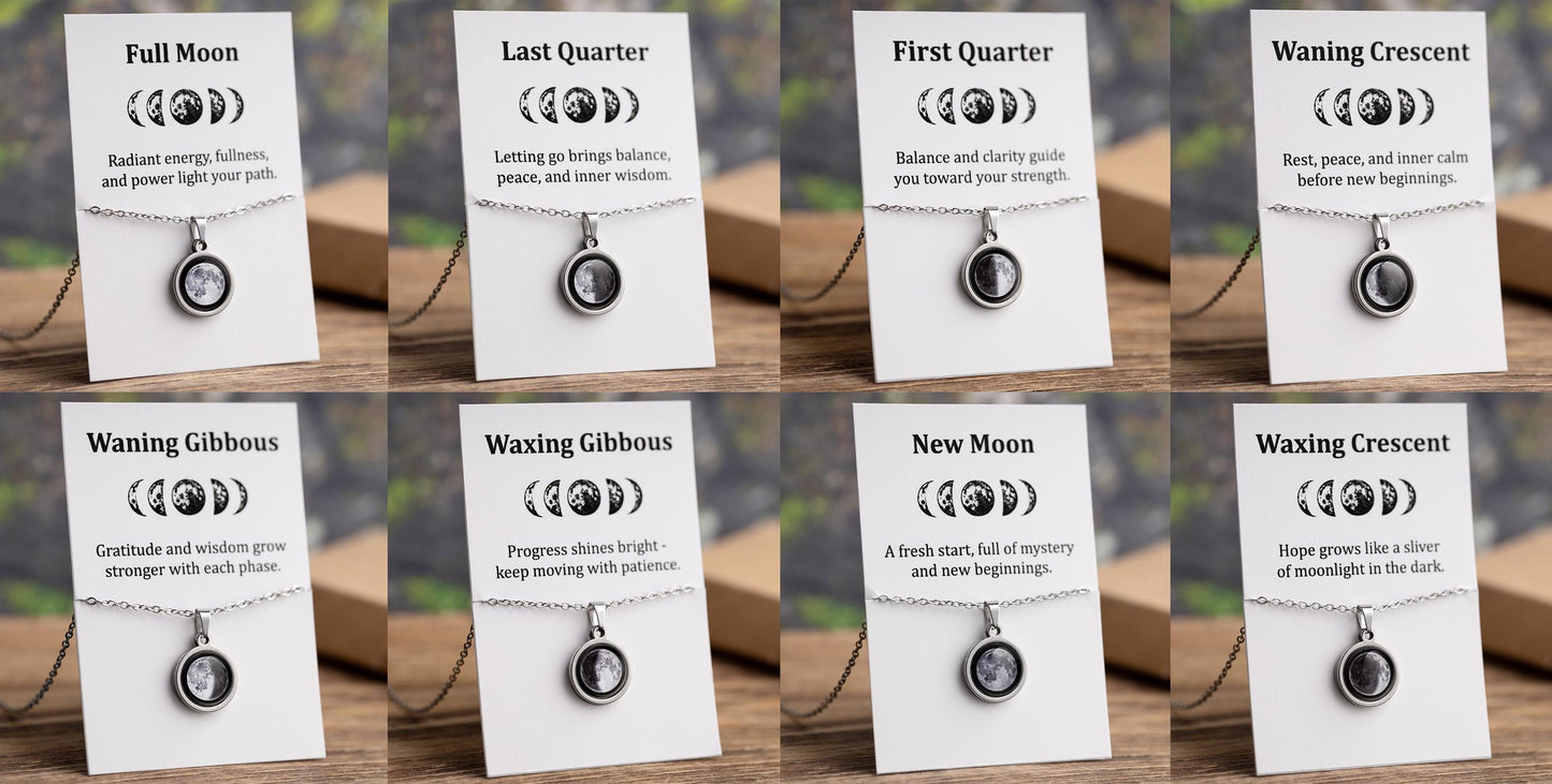 Waxing Crescent or Any Moon Phase Necklace - Personalized Pendant with Optional Back Engraving and Adjustable Chain - Birthday Gift